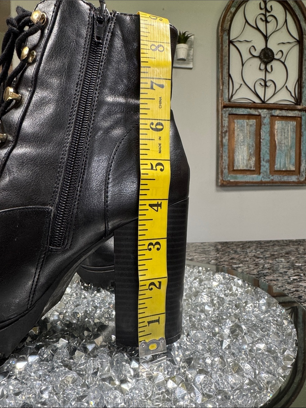 Express Black Lace-Up Platform Ankle Boots with Gold Hardware - Picture 15 of 16
